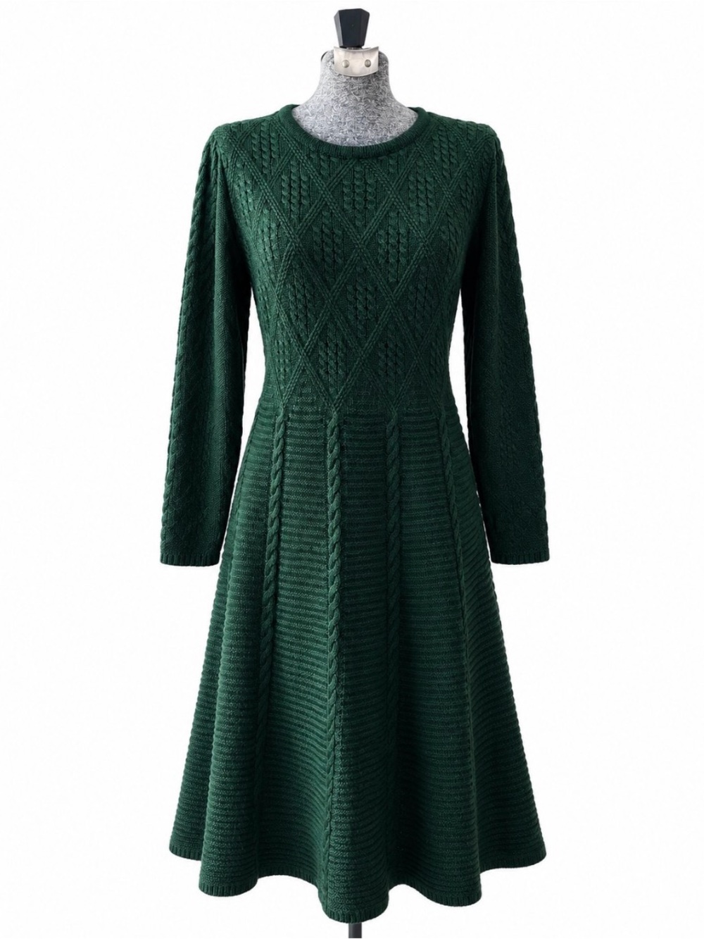 Eliza J Forest Green Cable Knit A-Line Dress